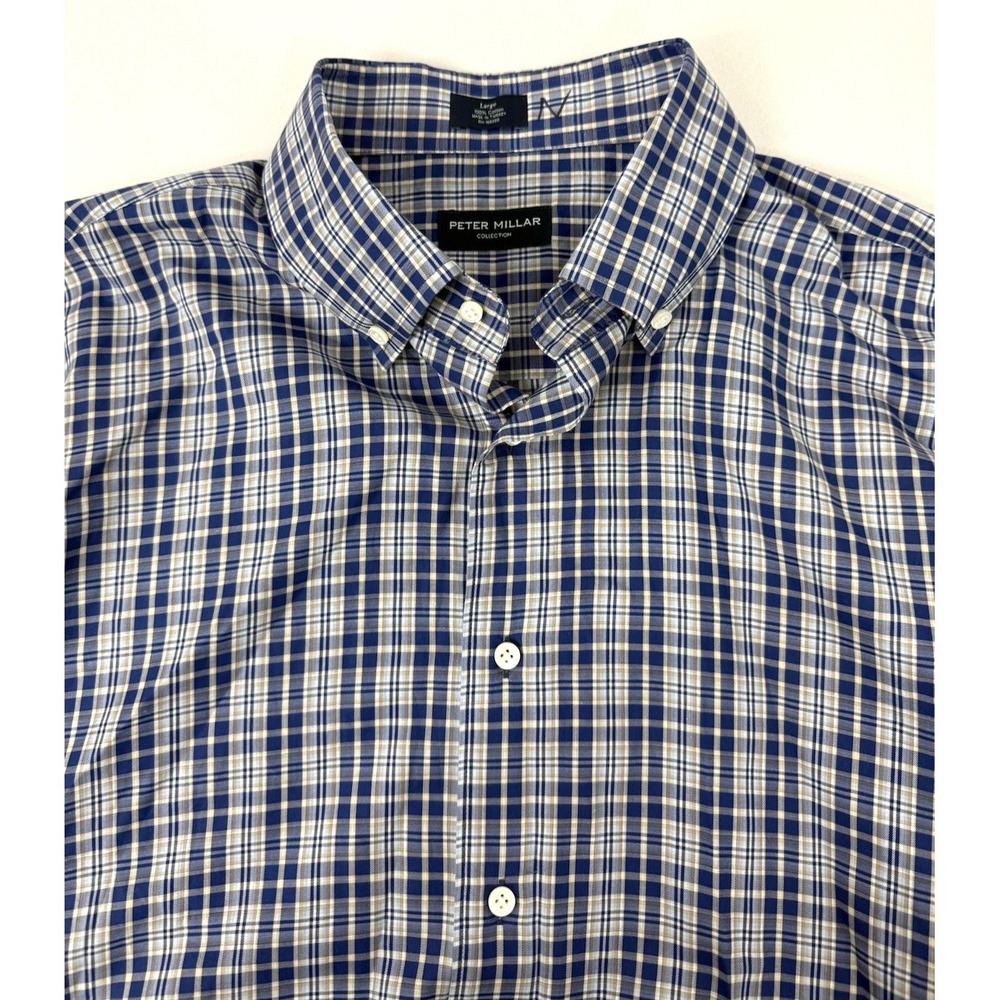 Peter Millar Collection Blue Plaid Long Sleeve Button Front Shirt Mens Size L - Picture 1 of 11
